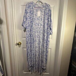 Heyson - Short Sleeve Open Cardigan - Blue, White - 1X - NWT